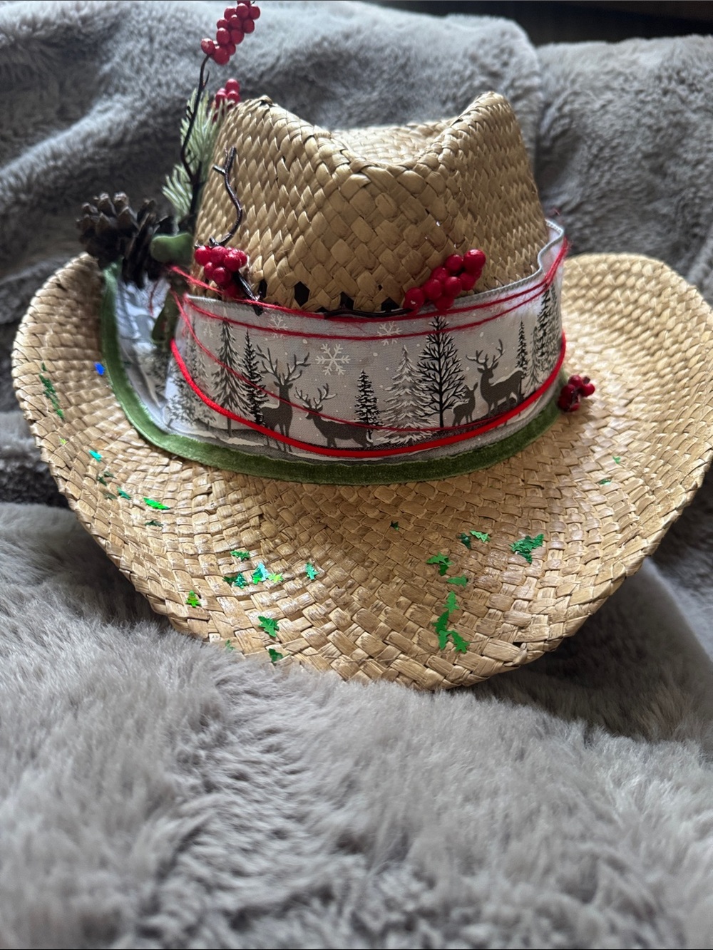 Embellished Straw Cowboy Hat with Festive Band